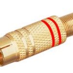 Conector RCA Macho Metal Dorado con aros Rojo