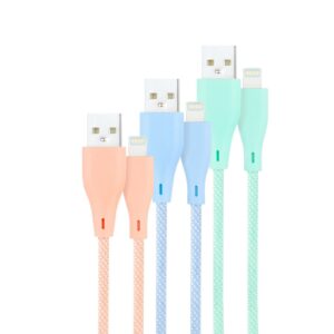 3 Cables LIGHTNING a USB 2.0 Mallado ROSA / AZUL / VERDE 1m NANOCABLE