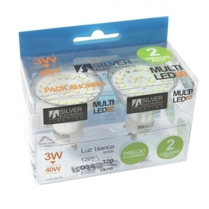 Bombilla LED GU10 4W 5000K MULTI-LED (PACK 2 unidades) SILVER