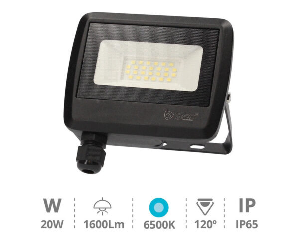 Foco LED 20W 6500K 1600lm IP65 NEGRO