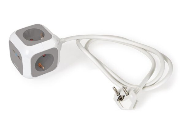 Base Multiple 4 Enchufes + 2 USB Cuadrada Cable 1,4m BLANCO