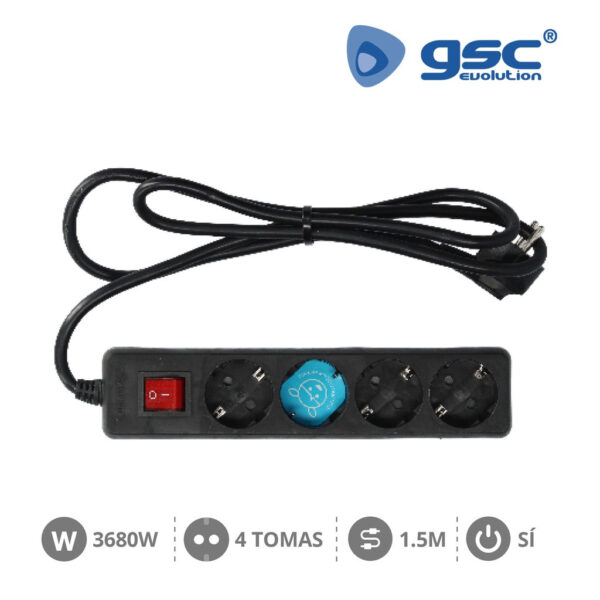 Base Multiple 4 Enchufes Interruptor Cable 1,5m NEGRO
