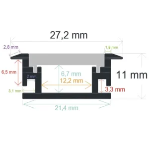 Perfil LED Empotrable 27,2x11mm Suelo Exteriores Opal 2m