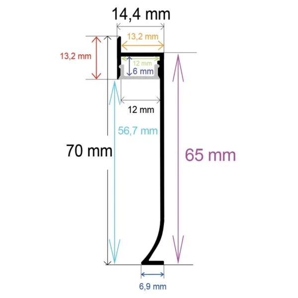 Perfil LED Rodapies 70x14,4mm OPAL 2m