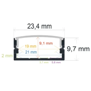 Perfil LED Superficie 23,4x9,7mm Opal 2m
