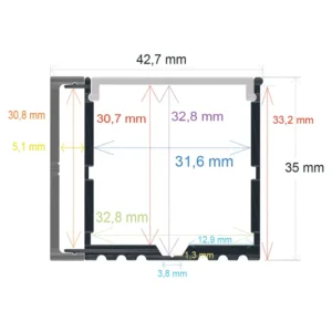 Perfil LED Superficie Lateral 48x35mm Opal 2m