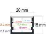 Perfil LED de superficie de 20 mm x 15 mm
