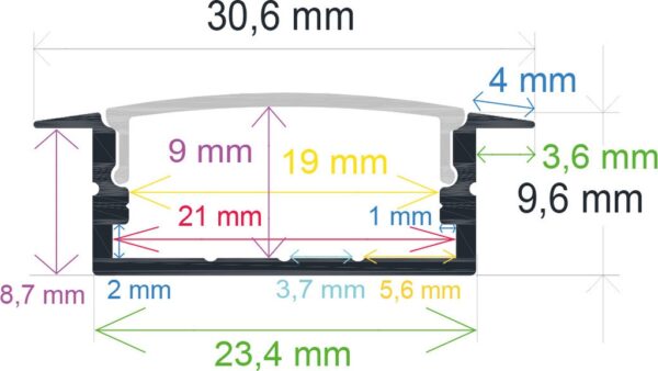 Perfil LED Empotrable 30,6x9,6mm Opal 2m