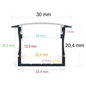 Perfil LED Empotrable 30x20,4mm Opal 2mm
