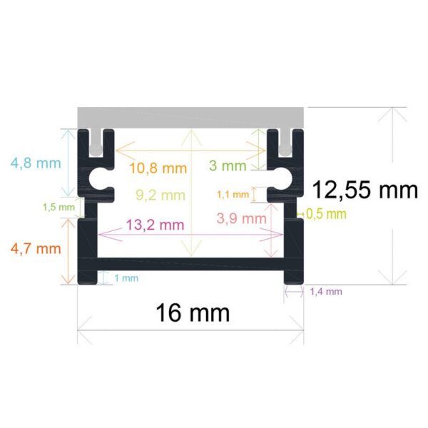 Perfil LED Empotrable Suelo 16x12,55mm Opal 2m