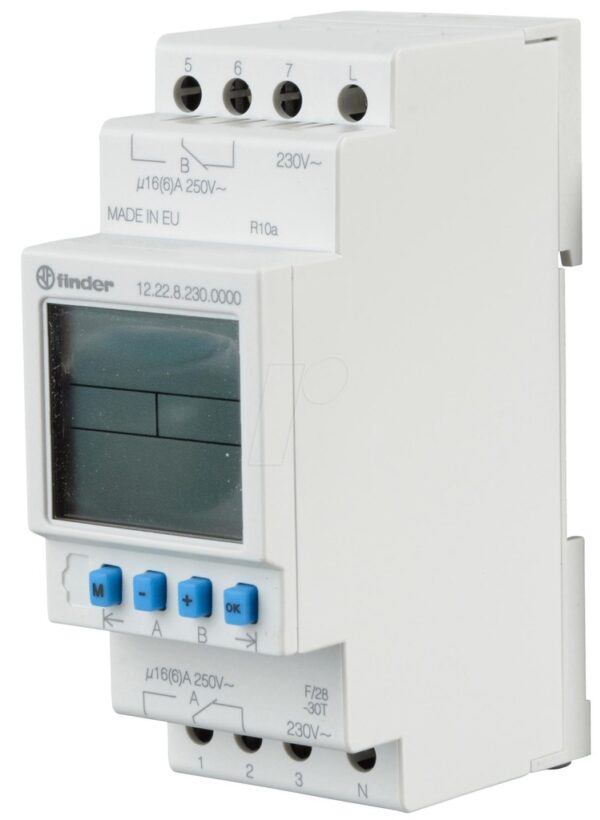 Interruptor Horario Semanal Digital Carril DIN DPDT 16A FINDER