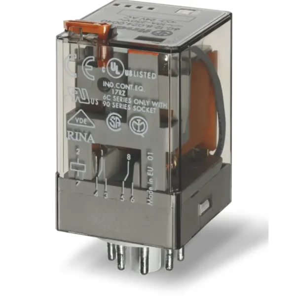 RELE 12Vac 2Ctos con pulsador de prueba 10A/250Vac FINDER