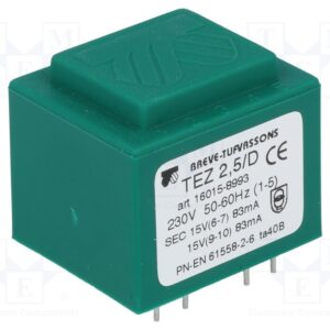 Transformador Encapsulado 15Vac+15Vac 2,5VA E230Vac TEZ2.5/D/15-15V