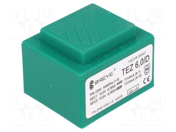 Transformador Encapsulado Salida 10,5V+10,5Vac 6VA Entrada 230V