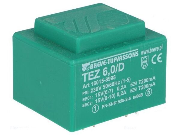 Transformador Encapsulado Salida 15V+15Vac 6VA Entrada 230V