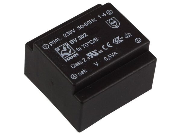 Transformador Encapsulado salida 12Vac 0,5VA entrada 230Vac