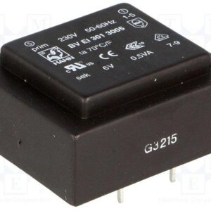 Transformador Encapsulado salida 6Vac 0,5VA Entrada 230Vac