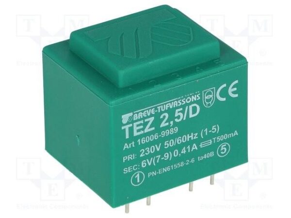Transformador Encapsulado salida 6Vac 2,5VA Entrada 230Vac