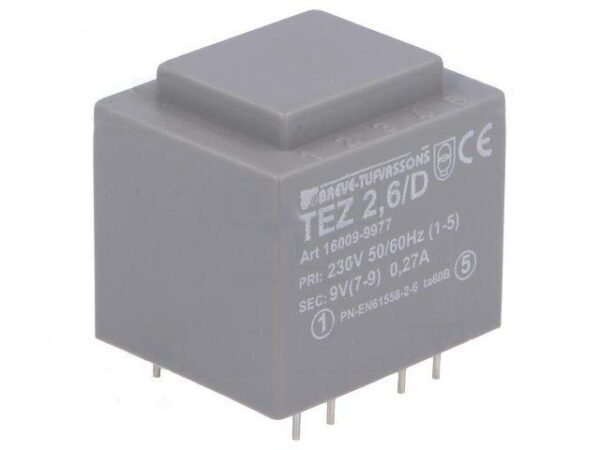 Transformador Encapsulado salida 9Vac 2,6VA E230Vac