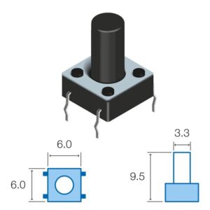 Pulsador Tacto 6x6mm altura total  9,5mm SW075 TACT-69K-F