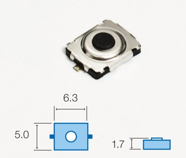 Pulsador Tacto SMD 5x6,3mm altura 1,7mm Cerrado Reposo