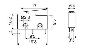 Microinterruptor Palanca 17mm 3A/250Vac ON-ON