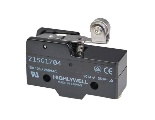 Microinterruptor Palanca 26,5mm+Rueda 20A/250Vac ON-(ON)