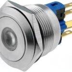 Pulsador/conmutador Antivandalico Luminosidad Azul 12Vdc/ac 3/220Vac ON-(ON)