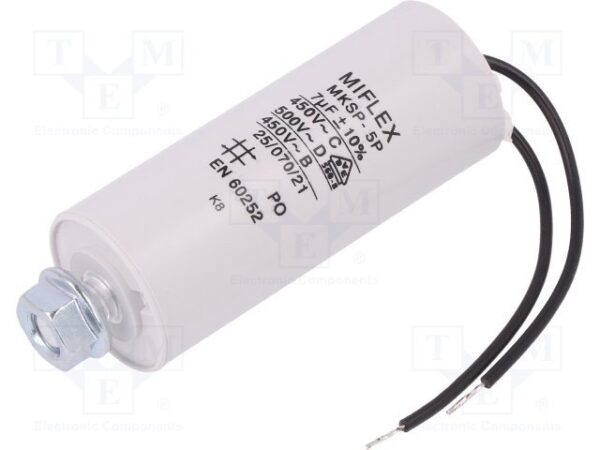 7uF 450vac Condensador Motor 30x78mm CABLES + torno M8