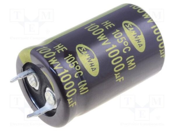 Condensador Electrolitico 1000uF 100Vdc 105ºC 22x35mm 2 Pin