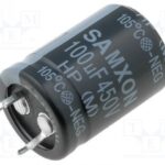 Condensador Electrolitico 100uF 450Vdc 105ºC  22x30mm 2Pin Snap