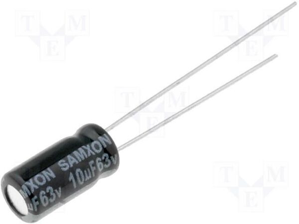 Condensador Electrolitico 10uF 63Vdc  105ºC 5x11mm Radial
