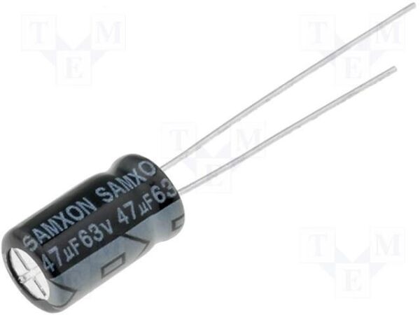 Condensador Electrolitico 47uF 63Vdc 105ºC  6,3x12mm Radial