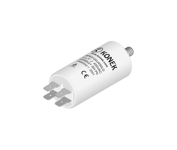 Condensador Motor 12uF 450Vac 38x75mm FASTON + torno M8
