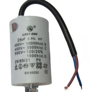 Condensador Motor 25uF 450Vac  Ø45x98mm CABLES + torno M8