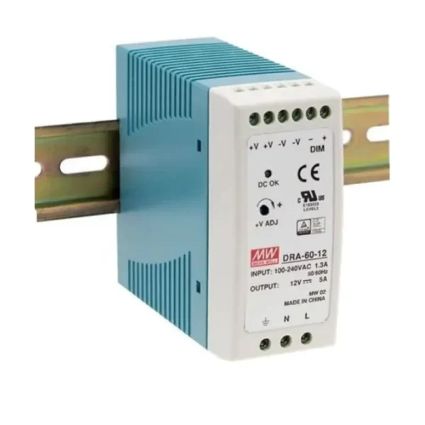 Fuente Alimentación CARRIL DIN 12Vdc 60W 5A MW DRA-60-12