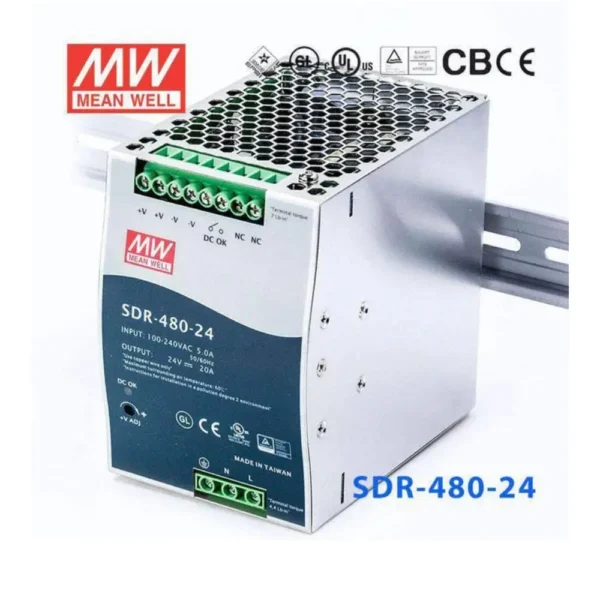 Fuente Alimentación CARRIL DIN 24Vdc 480W 20A MW SDR-480-24
