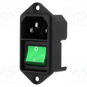 Base Conexion Empotrar IEC320 C14 + Interruptor Luminoso Verde
