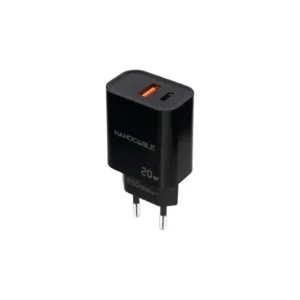 Cargador USB-C/PD USB-A/QC 20W NEGRO NANOCABLE
