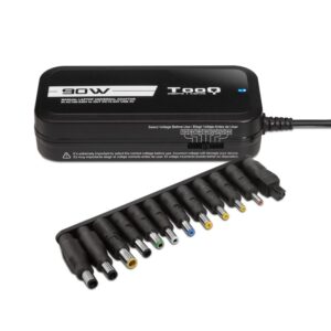 Cargador Portatil Universal 15V-24Vdc + 1 salida USB 90W con 12 Conectores TQLC-90BS02M