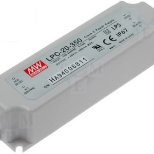 Driver LEDs 9-48Vdc 16,8W 350mA IP67 MW LPC-20-350