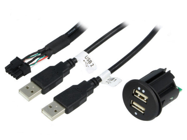 CARGADOR PANEL USB-Ax2 5Vdc 2,1Ah Entrada 12/24Vdc con Cables