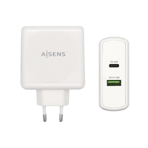 Cargador USB-C/PD USB-A/QC 30W BLANCO AISENS