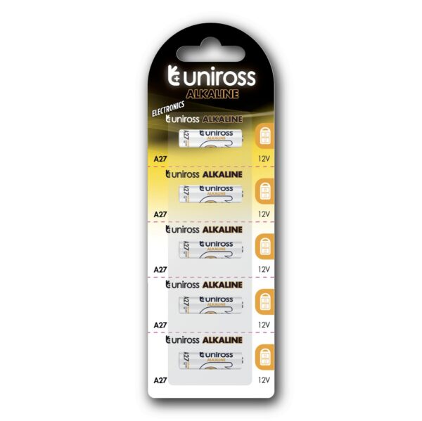 PILA A27/LR27/27A Alcalina 12V UNIROSS (Blister 5 Unidades)