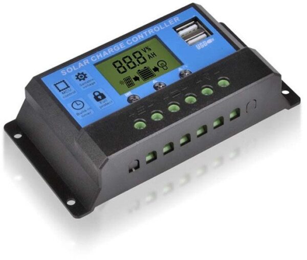 Regulador Carga Panel Solar 12/24Vdc 30Amp con LCD 2-USB