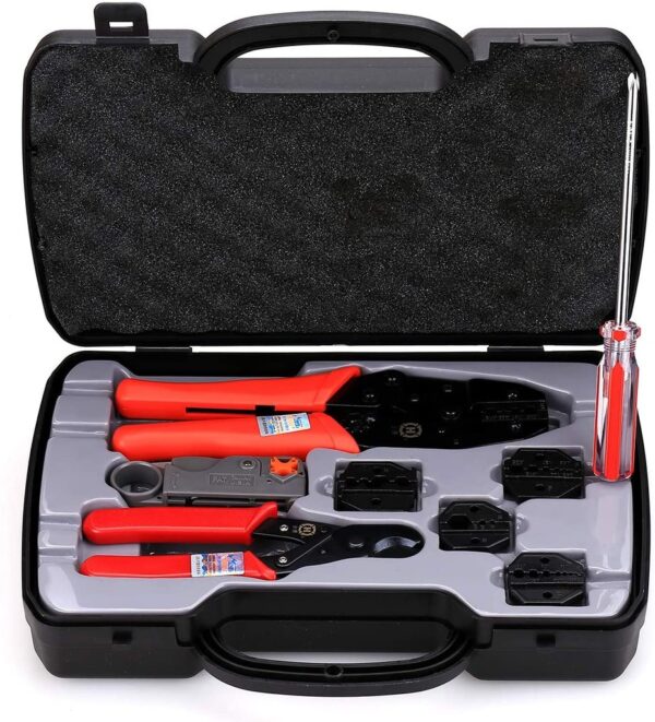 KIT Crimpadora Herramientas Conectores Coaxiales en Maletin