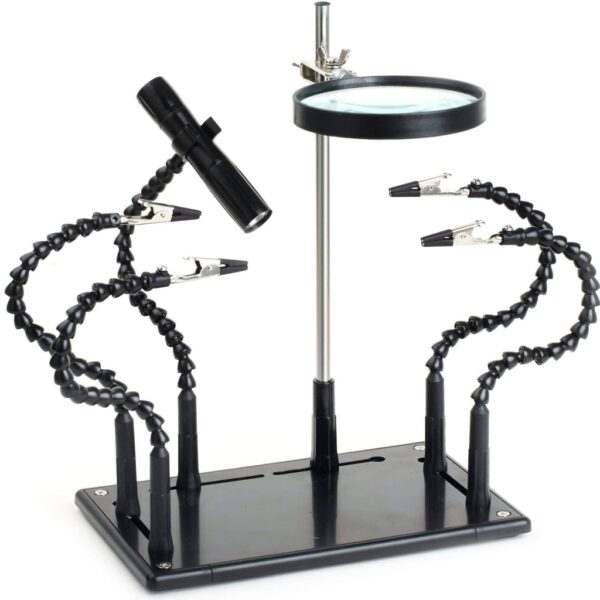 Soporte Flexible 4 Brazos con Pinzas + Lupa + Luz LED