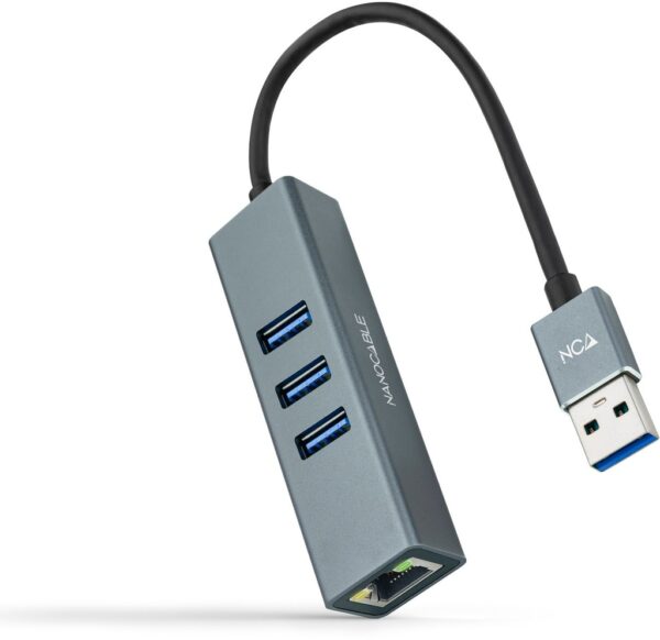 Conversor USB 3.0 a RJ45 Gigabit Hub 3xUSB NANOCABLE