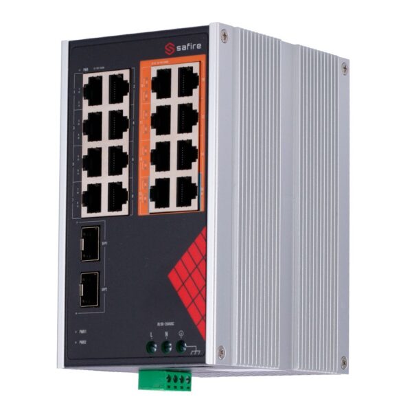 Switch PoE 5 puertos PoE + 1 SFP Velocidad de puertos 10/100/1000 Mbps 1xHi-PoE (60W) + 2xPoE+ (30W) + 2x24/48V (25W) Hasta 65W de Potencia PoE total Soporta baterías de 12V/24V y paneles de 400W