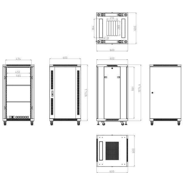 Rack Suelo 19' 22U 1080x600x600mm MONTADO